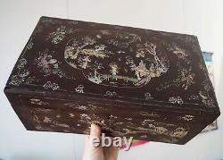 Coffret Boîte Bois Nacre Chinois Chinese Large Mother of Pearl Inlayed Wood Box