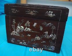 Coffret Boîte Bois Nacre Chinois Chinese Large Mother of Pearl Inlayed Wood Box