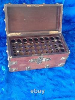 Coffret a cigares ancien boite en bois ferrure en cuivre jaune