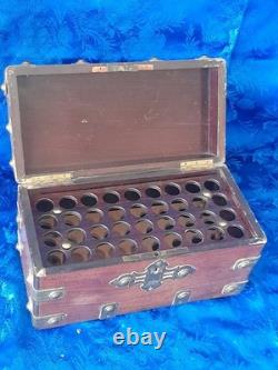 Coffret a cigares ancien boite en bois ferrure en cuivre jaune