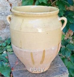 Confit Pot ancienne Grosse Poterie Provençale à Glaçure Jaune 4.060 kgs