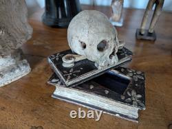 Crane En Bois Sculpté Polychrome XVIII -xix Ème Memento Mori Vanité Reliquaire
