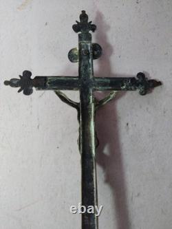 Crucifix Christ Croix en Laiton à Support Tripode XVIIIIeme