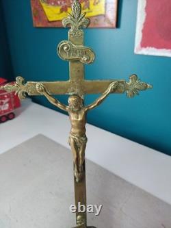 Crucifix Christ Croix en Laiton à Support Tripode XVIIIIeme