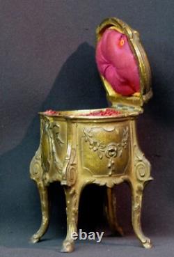 D 1830 superbe petit coffret boite bijoux écrin capitonné bonze 11cm425g chic