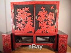 Design Vintage Asie Chine XXème Cabinet Laque Rouge de Pékin Cinabre Décor fleur