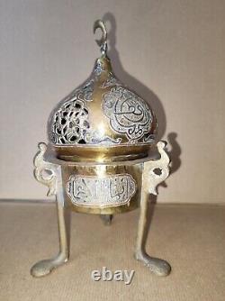 Encensoir ottoman XIX°, laiton et inserts d'argent