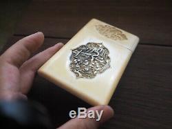 Etui Porte Carte Sculpté Chinois Ancien Canton Os Old Chinese Carved Card Case