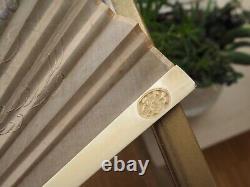 Eventail Soie Broderie Chinois Antique Export Chinese Embroidered Silk Bone Fan