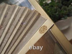 Eventail Soie Broderie Chinois Antique Export Chinese Embroidered Silk Bone Fan