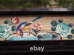 Eventail Soie Broderie Chinois Antique Export Chinese Embroidered Silk Bone Fan