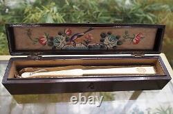 Eventail Soie Broderie Chinois Antique Export Chinese Embroidered Silk Bone Fan