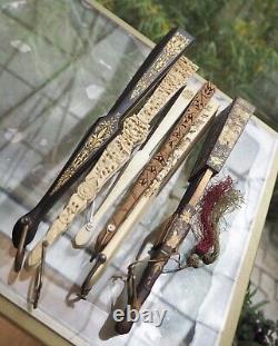 Eventail Soie Broderie Chinois Antique Export Chinese Embroidered Silk Bone Fan