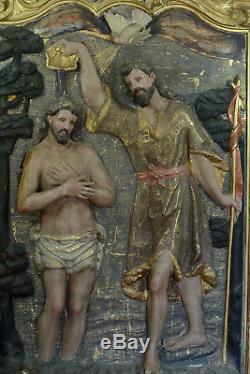 Exceptionnel Tableau Retable Baroque Baptême du Christ Valladolid Bois doré 17e