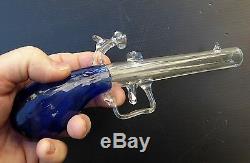 Flacon XIXe verre soufflé en forme de pistolet, 2 couleurs, objet de maîtrise