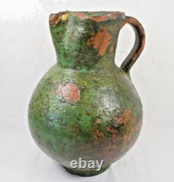 GRAND PICHET PROVENCAL BEC PINCE TERRE CUITE VERNISSEE XIXe SIECLE 35 CM