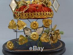 Globe de mariée porte couronne Napolèon III verre soufflé cabinet de curiosité