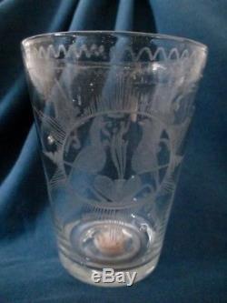 Gobelet de mariage gravé verre XVIIIe Antique glass folk art populaire 18e