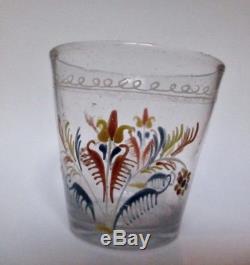 Gobelet émaillé verre normand XVIIIe siècle Antique glass folk art populaire