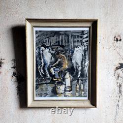 Gouache thème rural dans cadre bois doré ancien