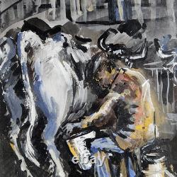 Gouache thème rural dans cadre bois doré ancien