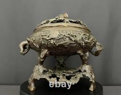 Grand brûle-parfum en bronze Asie Décor végétal ajouré
