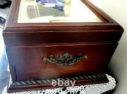 Grand coffre en bois rare boite bijoux psyché vitre déco vintage miroir tiroir