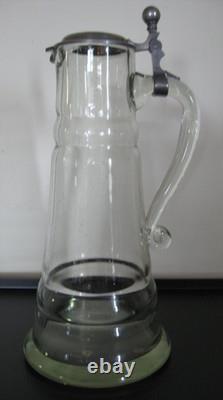 Grand pichet couvert en verre soufflé 19ème verre ancien légérement bullé