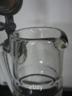 Grand pichet couvert en verre soufflé 19ème verre ancien légérement bullé