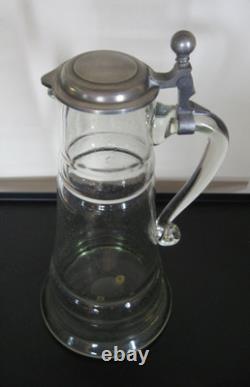 Grand pichet couvert en verre soufflé 19ème verre ancien légérement bullé