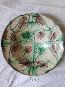 Grand plat creux très ancien Terre Vernissée Poterie Pottery Ancien Décor Coeur