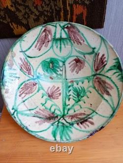 Grand plat creux très ancien Terre Vernissée Poterie Pottery Ancien Décor Coeur