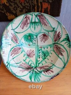 Grand plat creux très ancien Terre Vernissée Poterie Pottery Ancien Décor Coeur