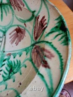 Grand plat creux très ancien Terre Vernissée Poterie Pottery Ancien Décor Coeur