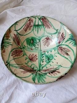 Grand plat creux très ancien Terre Vernissée Poterie Pottery Ancien Décor Coeur