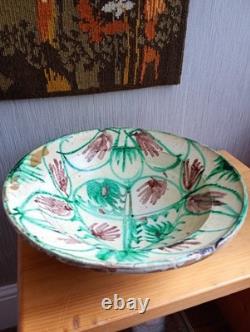 Grand plat creux très ancien Terre Vernissée Poterie Pottery Ancien Décor Coeur