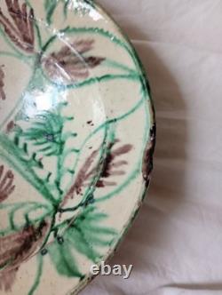 Grand plat creux très ancien Terre Vernissée Poterie Pottery Ancien Décor Coeur
