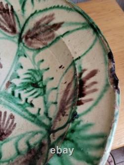 Grand plat creux très ancien Terre Vernissée Poterie Pottery Ancien Décor Coeur