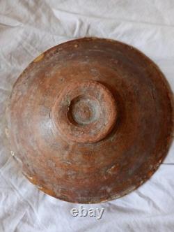 Grand plat creux très ancien Terre Vernissée Poterie Pottery Ancien Décor Coeur