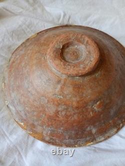 Grand plat creux très ancien Terre Vernissée Poterie Pottery Ancien Décor Coeur