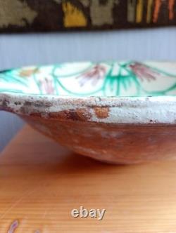 Grand plat creux très ancien Terre Vernissée Poterie Pottery Ancien Décor Coeur