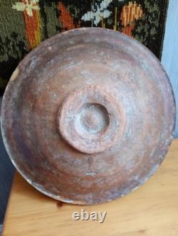 Grand plat creux très ancien Terre Vernissée Poterie Pottery Ancien Décor Coeur
