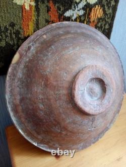 Grand plat creux très ancien Terre Vernissée Poterie Pottery Ancien Décor Coeur