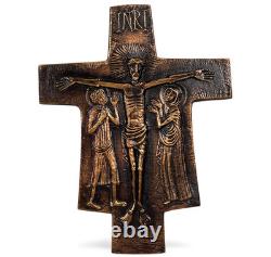 Grande Croix crucifix en bronze signé Pierre Toulhoat Bretagne Quimper 1980