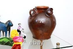 Grande Jarre Pot Cruche Terre Cuite Vernissee Vintage