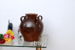 Grande Jarre Pot Cruche Terre Cuite Vernissee Vintage