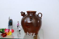 Grande Jarre Pot Cruche Terre Cuite Vernissee Vintage