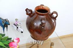 Grande Jarre Pot Cruche Terre Cuite Vernissee Vintage