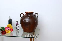 Grande Jarre Pot Cruche Terre Cuite Vernissee Vintage