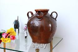 Grande Jarre Pot Cruche Terre Cuite Vernissee Vintage